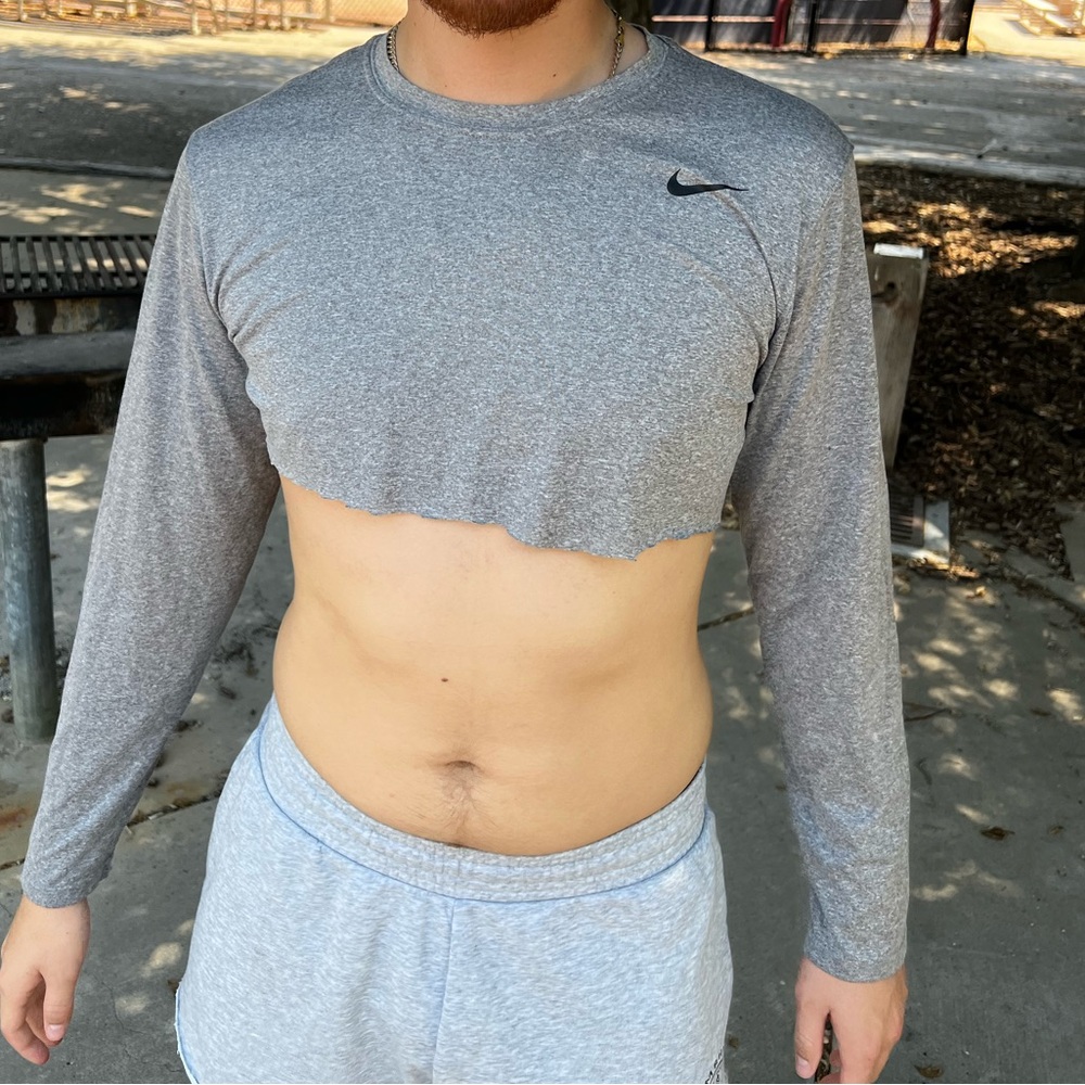 NIKE HALF SHIRT CROPPED CUT OFF BOTTOM FOOTBALL T CROP MEN DRI FIT WORKOUT SPORT